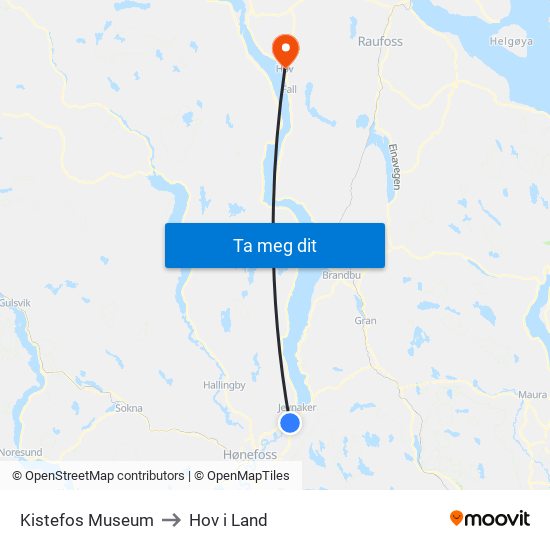 Kistefos Museum to Hov i Land map