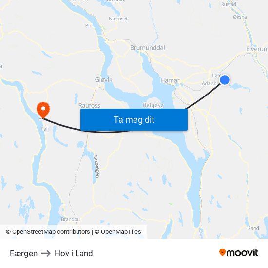 Færgen to Hov i Land map