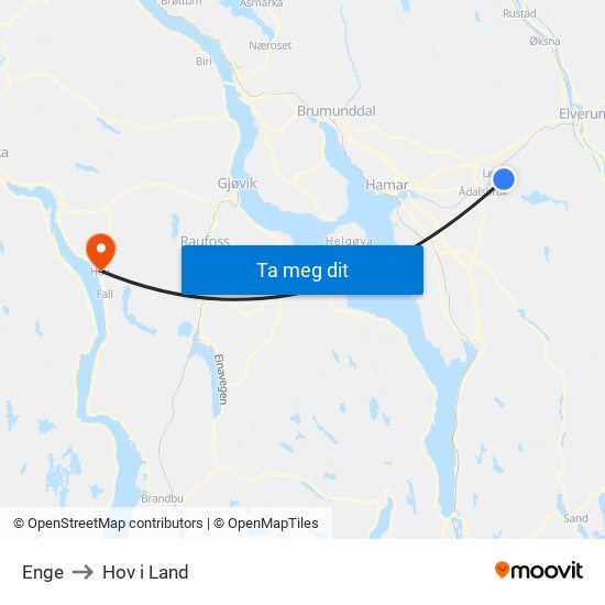 Enge to Hov i Land map