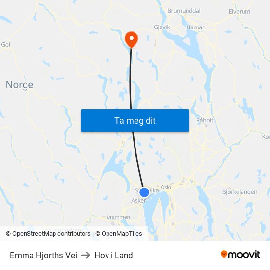Emma Hjorths Vei to Hov i Land map