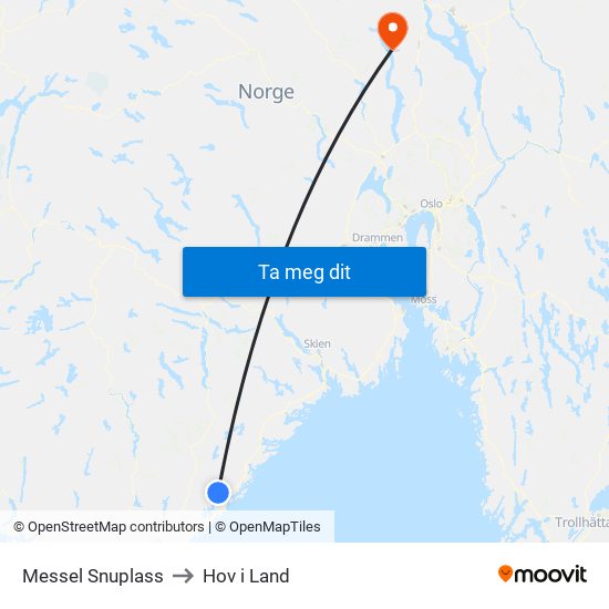 Messel Snuplass to Hov i Land map