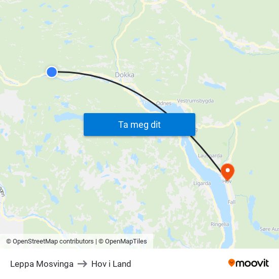 Leppa Mosvinga to Hov i Land map