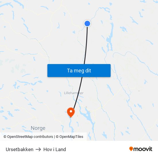 Ursetbakken to Hov i Land map