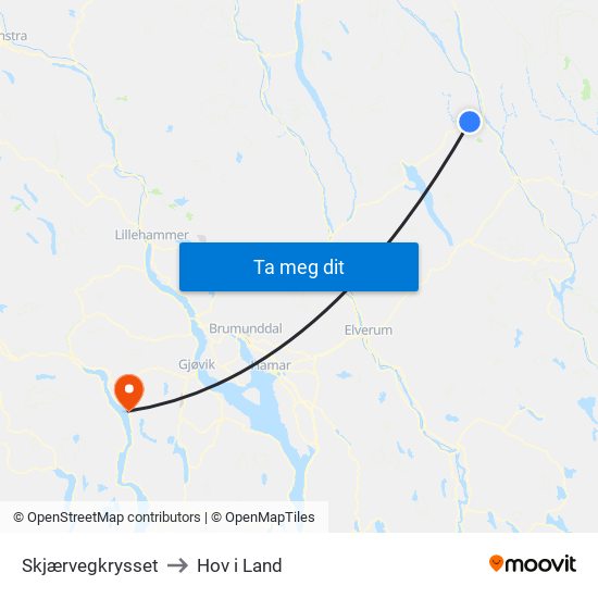 Skjærvegkrysset to Hov i Land map