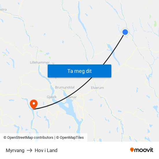 Myrvang to Hov i Land map