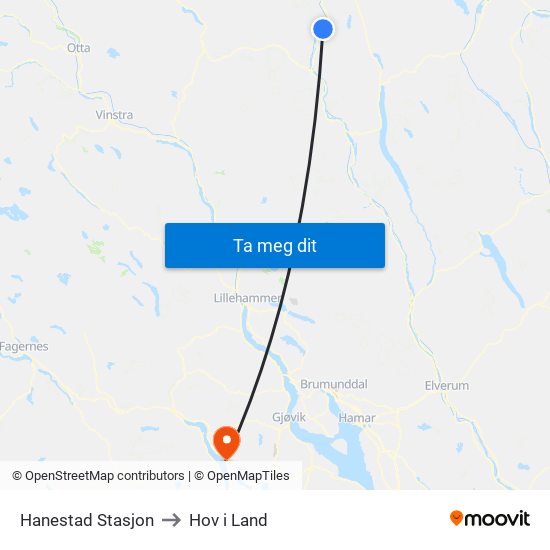 Hanestad Stasjon to Hov i Land map