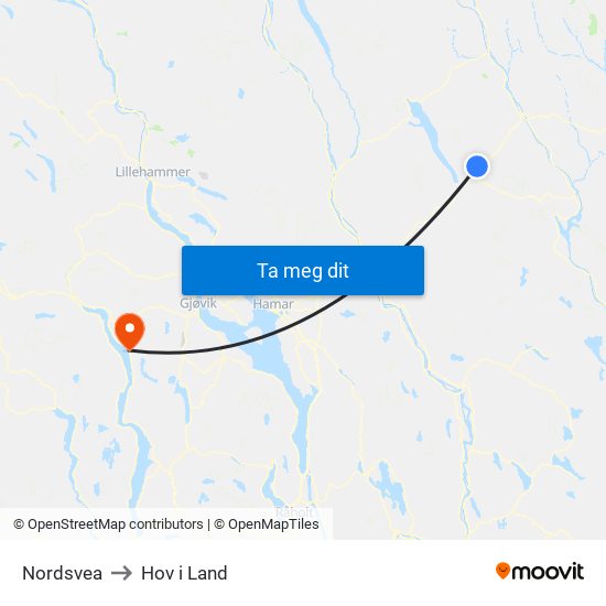 Nordsvea to Hov i Land map