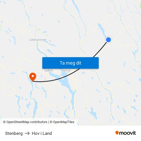 Stenberg to Hov i Land map