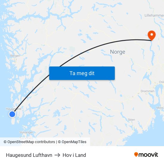Haugesund Lufthavn to Hov i Land map