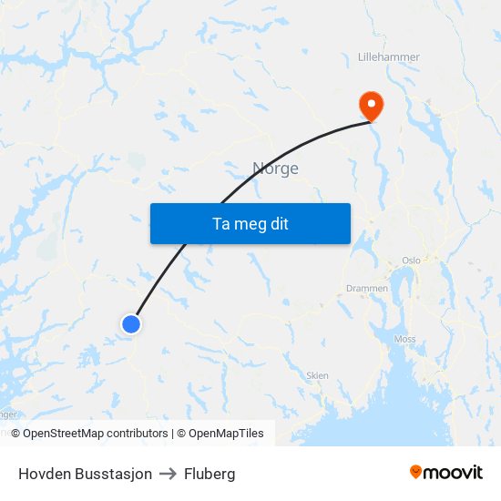 Hovden Busstasjon to Fluberg map