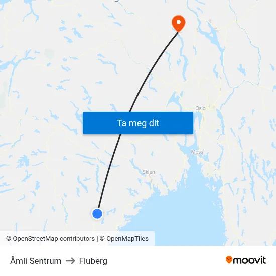 Åmli Sentrum to Fluberg map