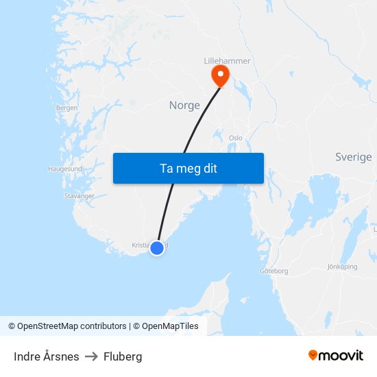 Indre Årsnes to Fluberg map