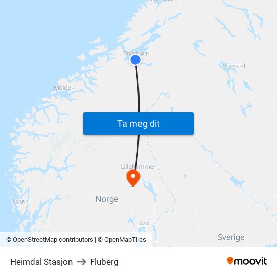Heimdal Stasjon to Fluberg map