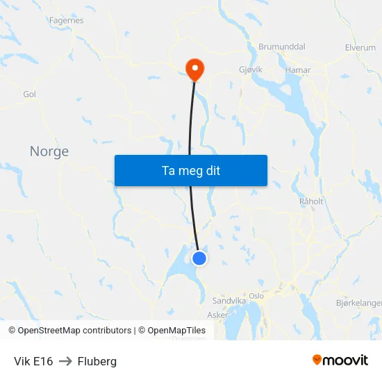 Vik E16 to Fluberg map