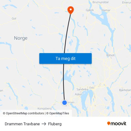 Drammen Travbane to Fluberg map