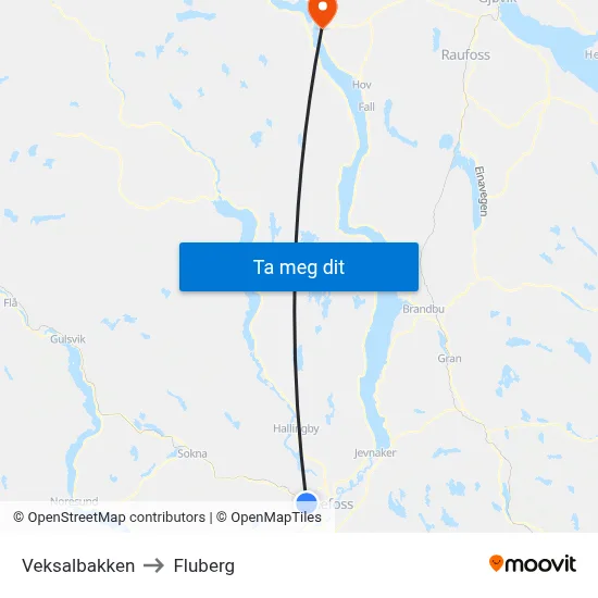 Veksalbakken to Fluberg map