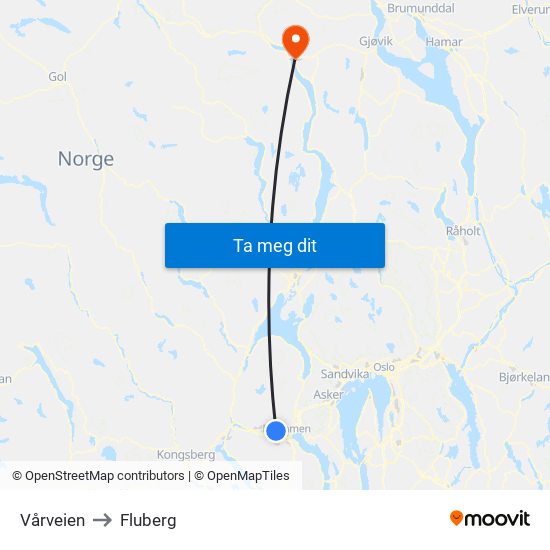 Vårveien to Fluberg map