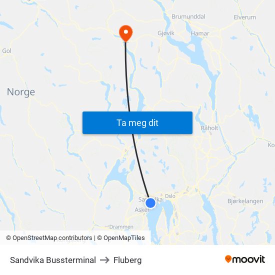 Sandvika Bussterminal to Fluberg map
