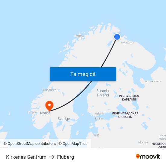 Kirkenes Sentrum to Fluberg map