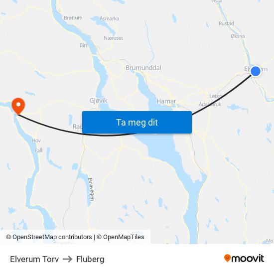 Elverum Torv to Fluberg map