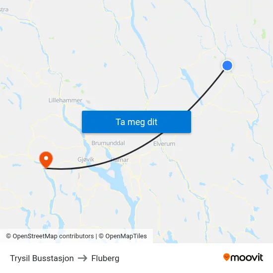 Trysil Busstasjon to Fluberg map