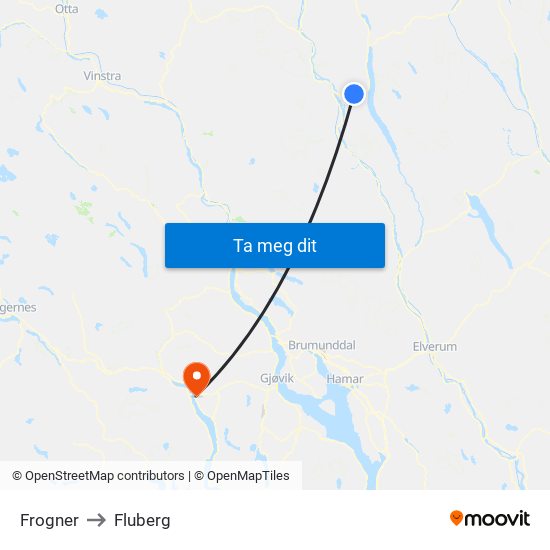 Frogner to Fluberg map
