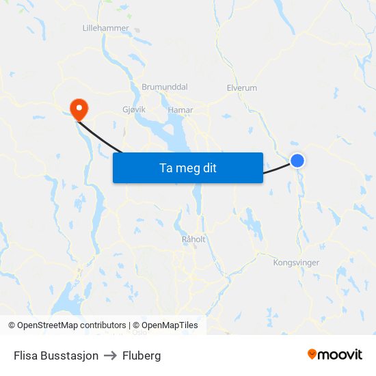 Flisa Busstasjon to Fluberg map