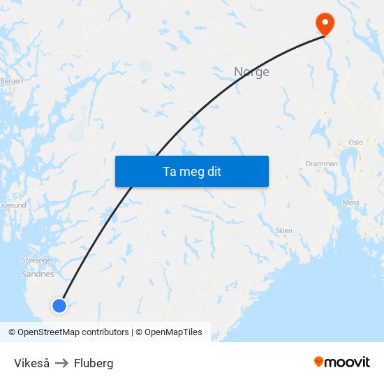 Vikeså to Fluberg map
