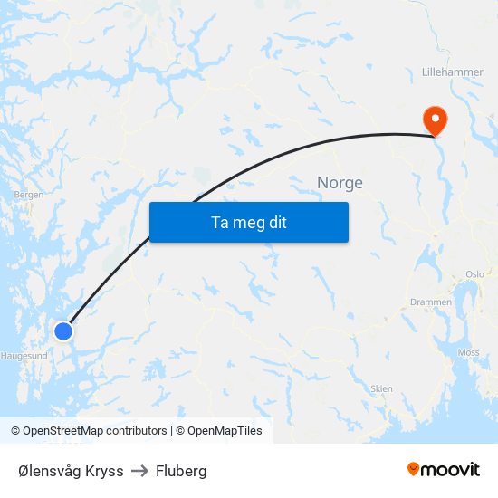 Ølensvåg Kryss to Fluberg map
