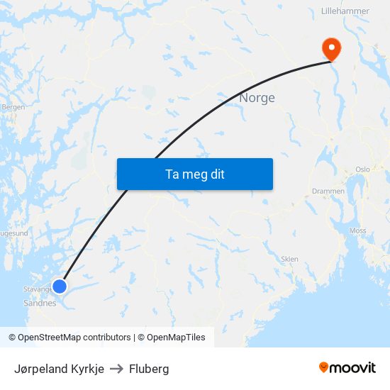 Jørpeland Kyrkje to Fluberg map