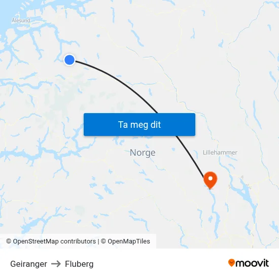 Geiranger to Fluberg map