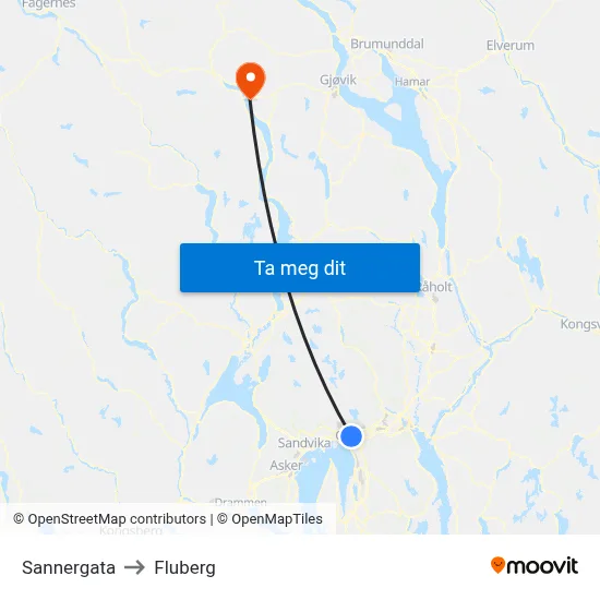 Sannergata to Fluberg map