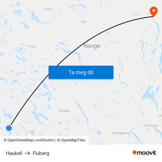 Haukeli to Fluberg map