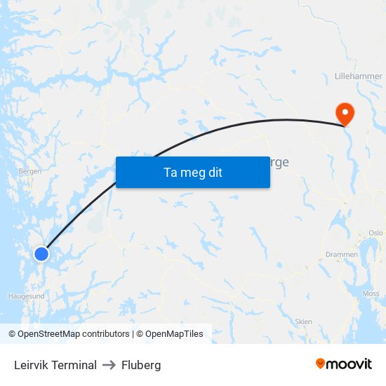 Leirvik Terminal to Fluberg map
