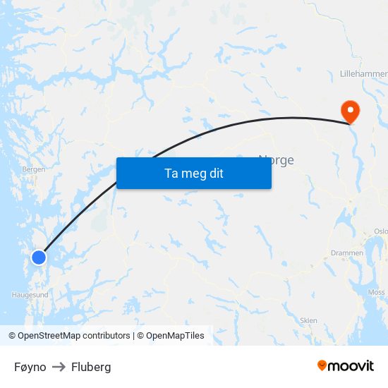 Føyno to Fluberg map