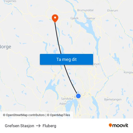 Grefsen Stasjon to Fluberg map