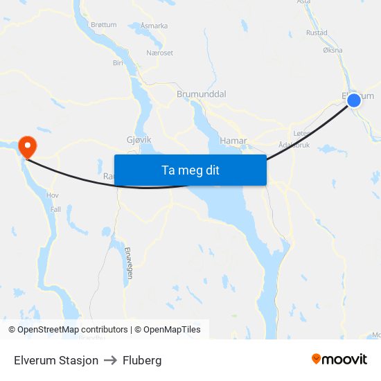Elverum Stasjon to Fluberg map