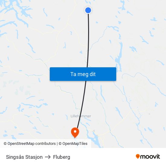 Singsås Stasjon to Fluberg map