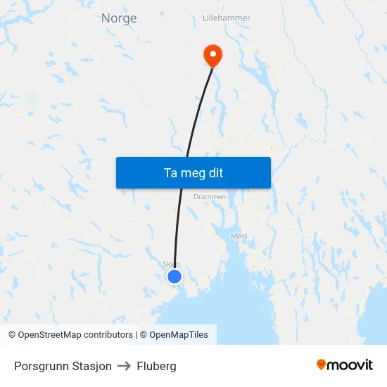 Porsgrunn Stasjon to Fluberg map