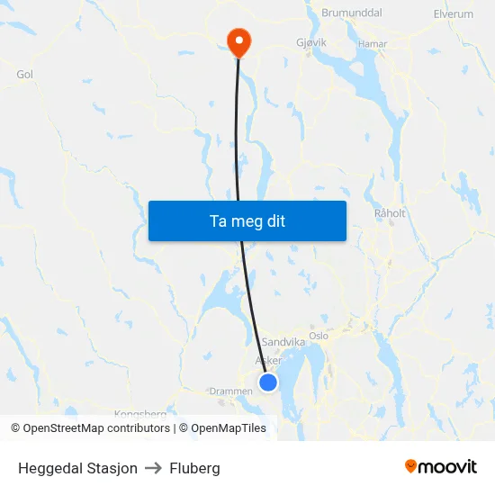 Heggedal Stasjon to Fluberg map