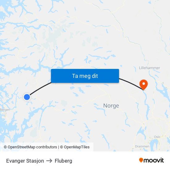 Evanger Stasjon to Fluberg map