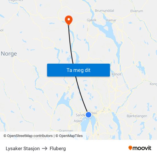 Lysaker Stasjon to Fluberg map