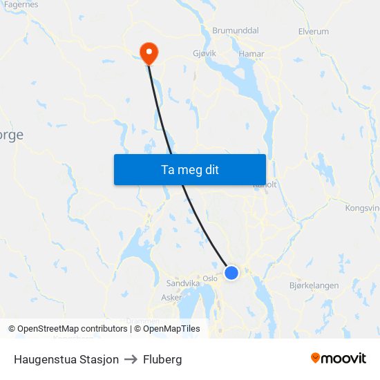 Haugenstua Stasjon to Fluberg map