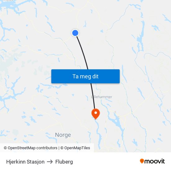 Hjerkinn Stasjon to Fluberg map