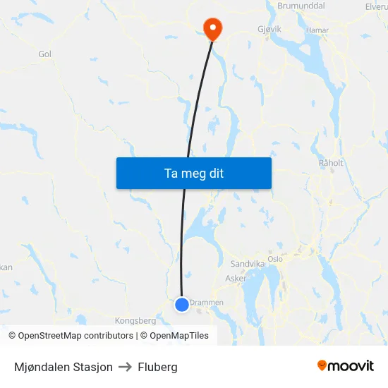 Mjøndalen Stasjon to Fluberg map