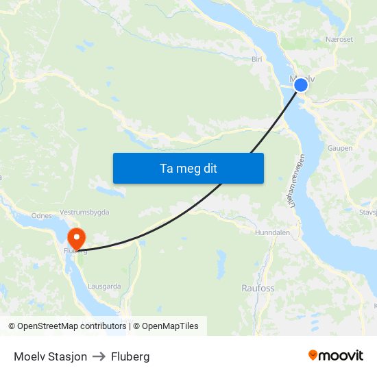 Moelv Stasjon to Fluberg map
