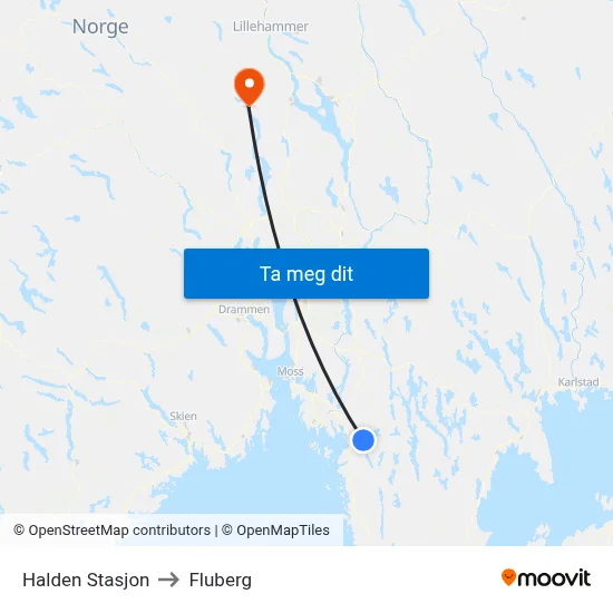 Halden Stasjon to Fluberg map