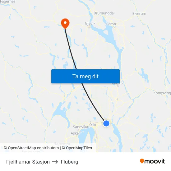 Fjellhamar Stasjon to Fluberg map