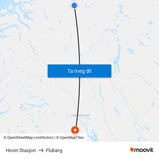 Hovin Stasjon to Fluberg map