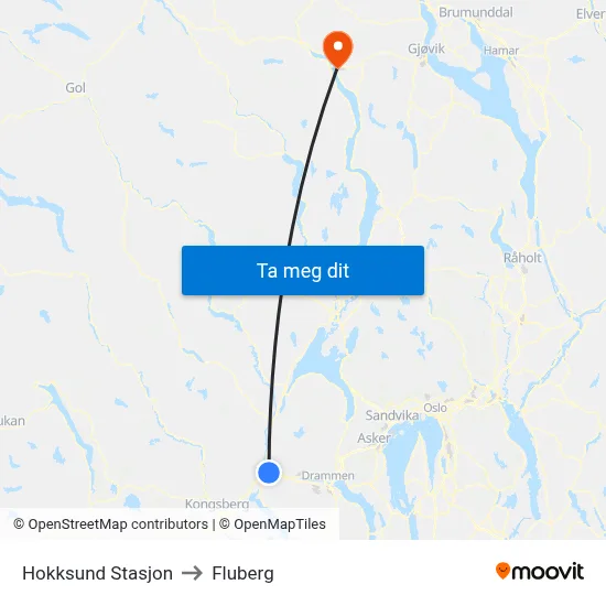 Hokksund Stasjon to Fluberg map